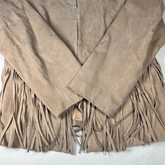 C. Wonder Suede Fringe Jacket Tan Bohemian Festival Boho Leather Blazer - Picture 6 of 12